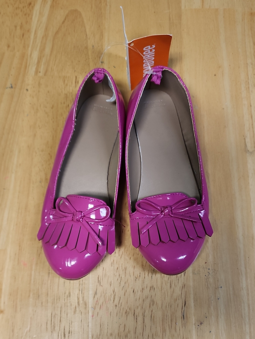 Gymboree Vintage 2015 Hot Pink Patent Fringe Bow Loafers Flats Size 13 HTF - Picture 6 of 11